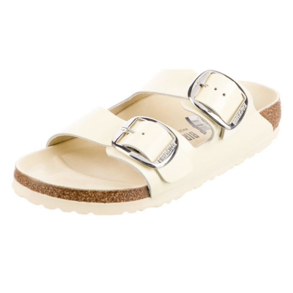 Birkenstock Cream Sandals with Silver Buckles